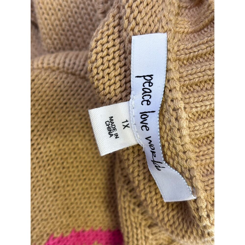 Peace Love World Novelty Stitch Crew Neck Knit Sweater Womens Size 1X Brown NEW - Picture 3 of 7